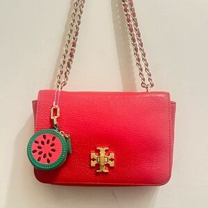 Tory Burch Vibrant Red Crossbody Bag with Watermelon Charm